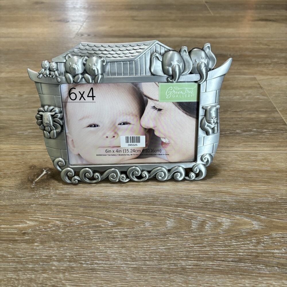 Green Tree Gallery Noah's Ark Elephant Lion Bear Bird Pewter 6x4 Photo Frame '08